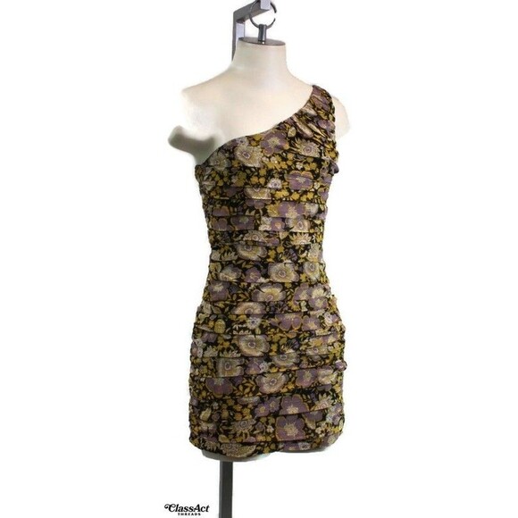 Zara One Shoulder Multi Color Floral Party Clubbing Mini Dress NWT Sz S - Picture 1 of 6